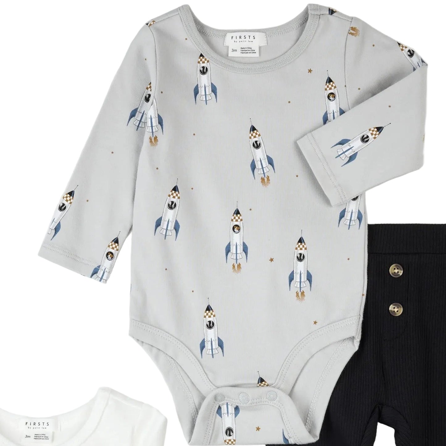 Rocket Print Bodysuit-Grey