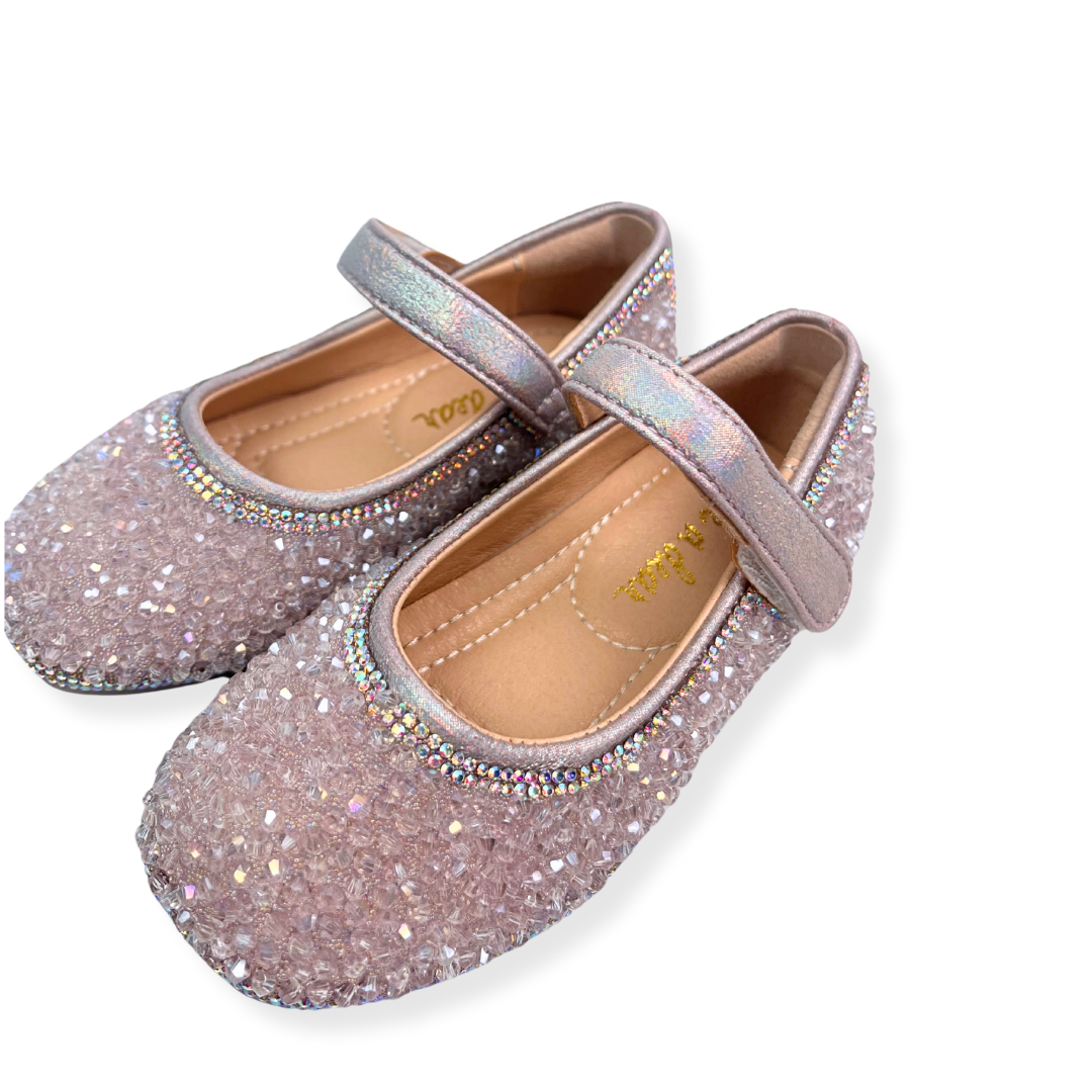 Pink Clear Stone Flat Shoes