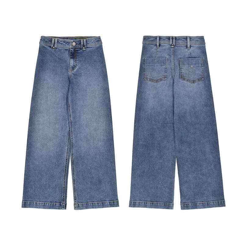 Wide Leg Denim Pants - Medium Wash
