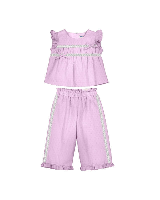 Mauve Wide Leg Pants and Ruffle Top Set