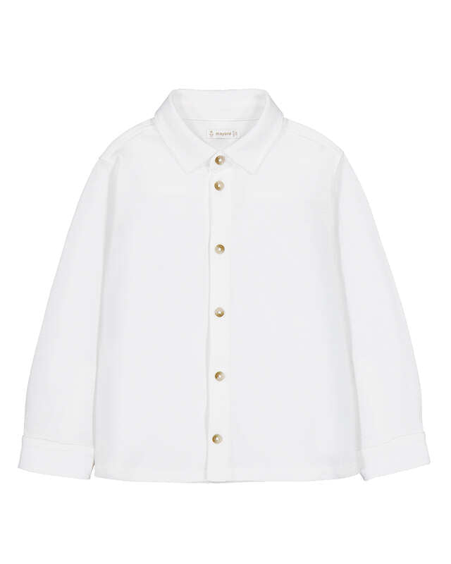 Long-Sleeve Pique Knit Shirt- White