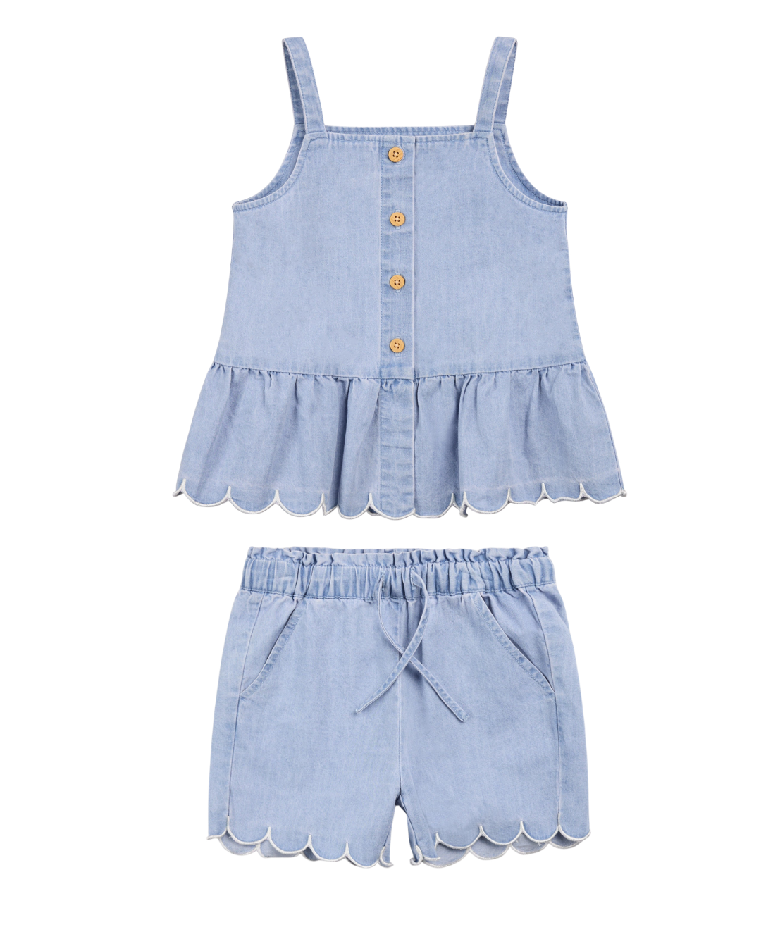 Woven Denim 2 Piece Scallop Set