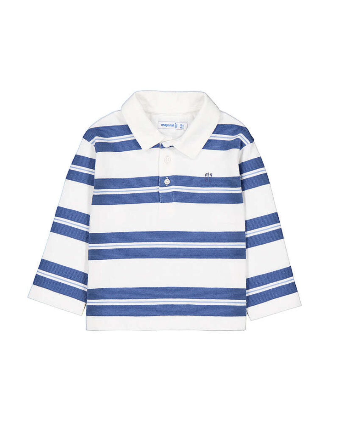 Long Sleeve Stripe Polo- Indigo