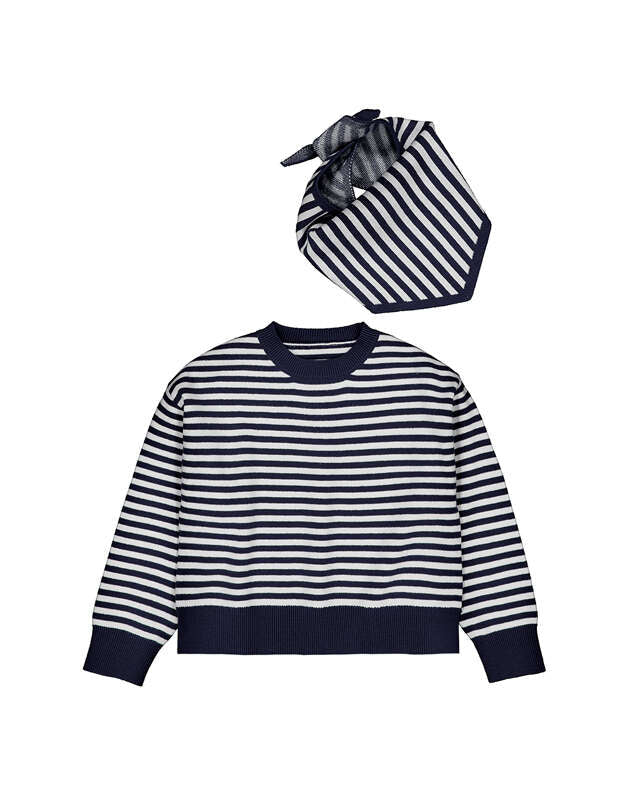 Scarf-Detail Sweater -Navy