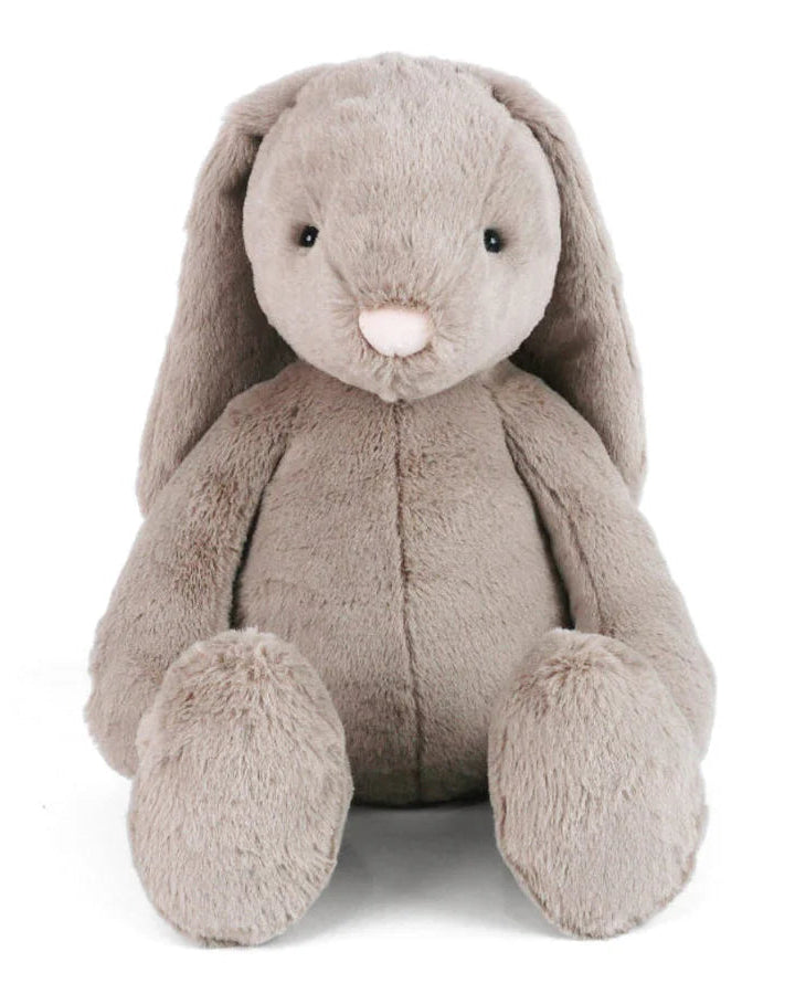Plush brown toy rabbit on a white background