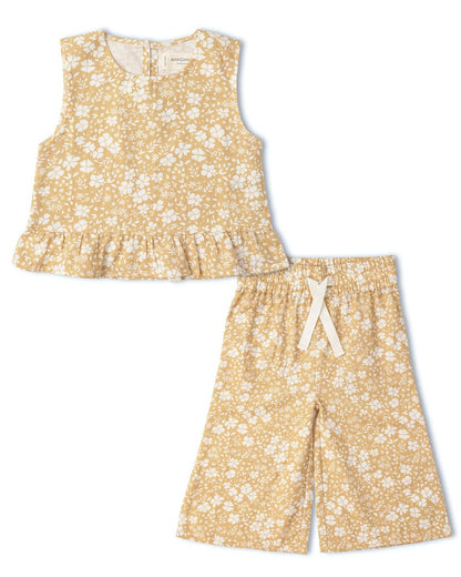Ruffle Top and Pant Set- Yellow Blossom