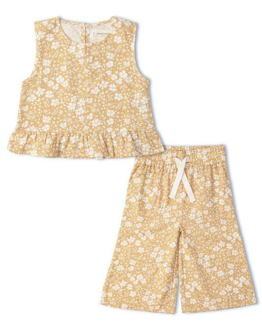 Ruffle Top and Pant Set- Yellow Blossom