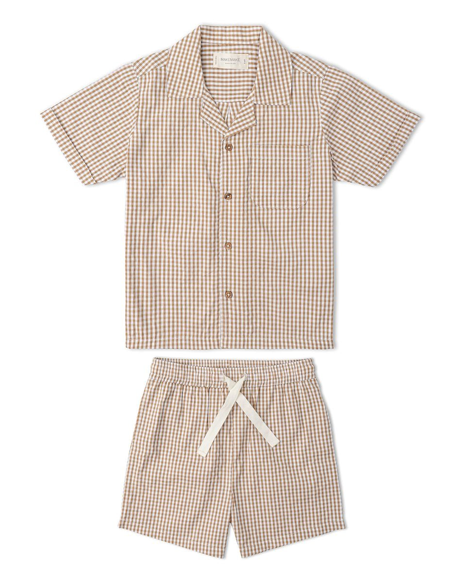 Top & Short Set- Caramel Check