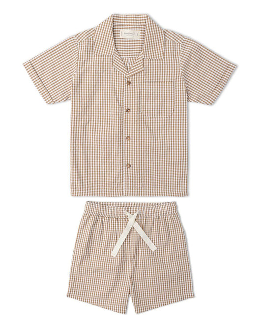 Top & Short Set- Caramel Check