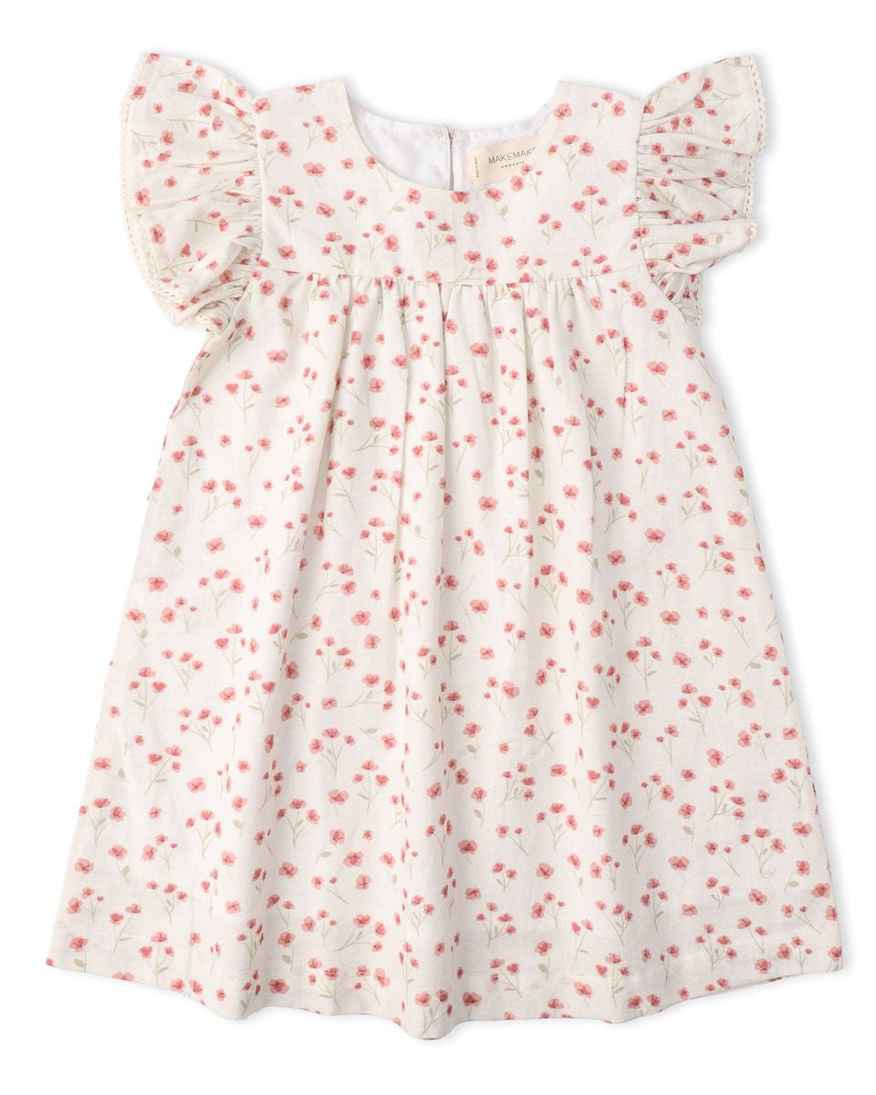 Short Sleeve Flutter Dress- Pink Bloom