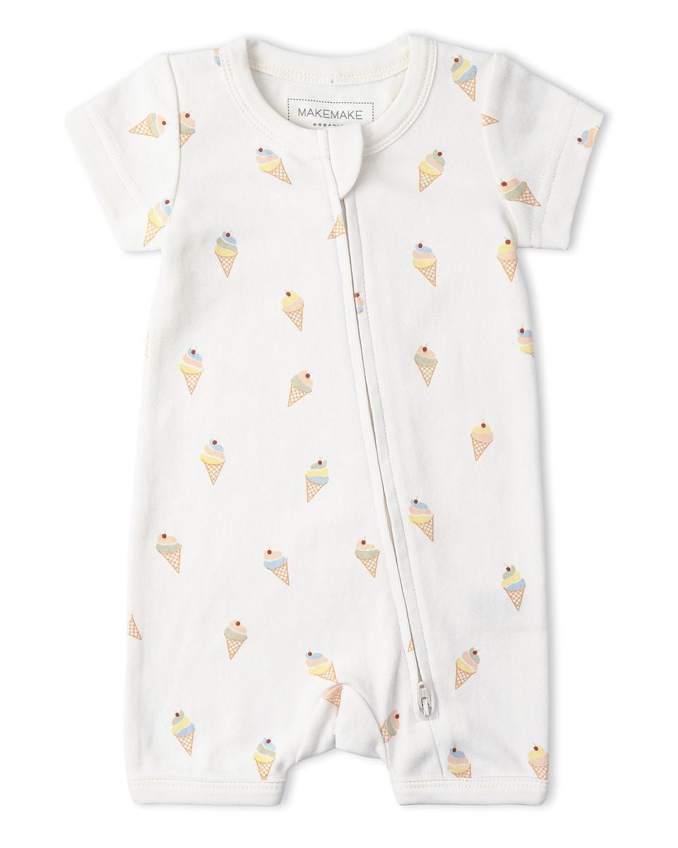 Organic Short Zip Romper- Ice Cream