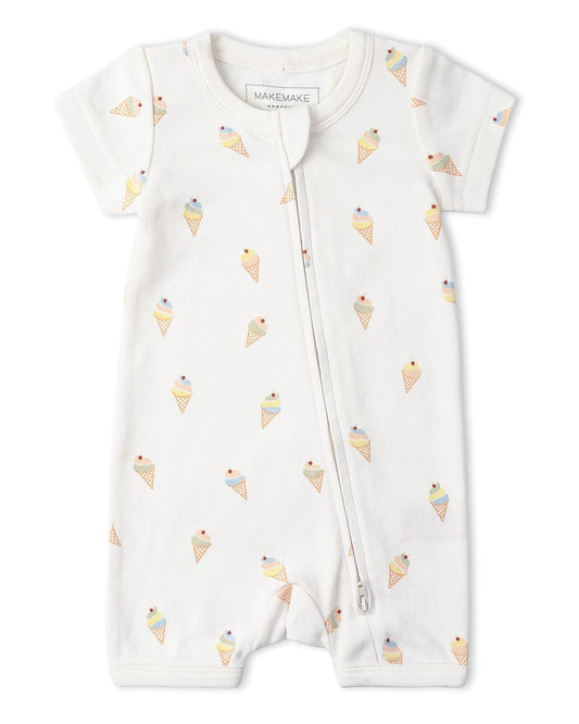 Organic Short Zip Romper- Ice Cream