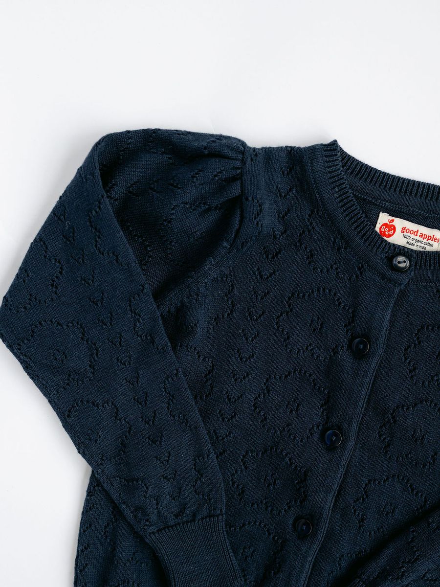 Pointelle Navy Floral Cardigan