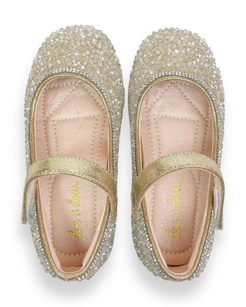 Gold Clear Stone Flat Shoes