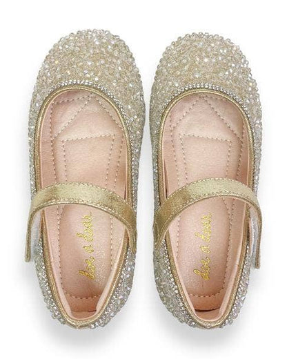 Gold Clear Stone Flat Shoes
