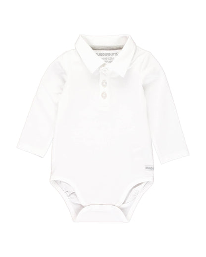 Baby Boys White Knit Polo Bodysuit
