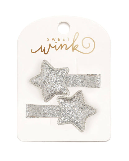 Silver Glitter Star Clip Set - Fourth of July - Kids Hair
