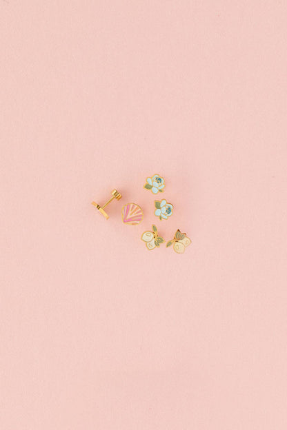 Lemon Bunch Stud Earrings - Hypoallergenic, Flat Back, Girl