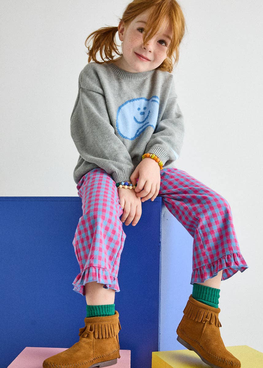 Gingham Ruffle Hem Pant - Pink & Blue