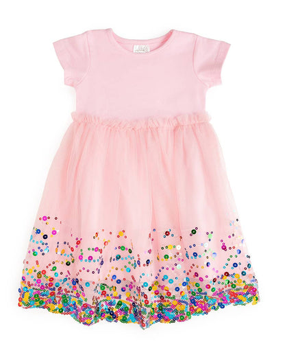 Pink Confetti Short Sleeve Tutu Dress