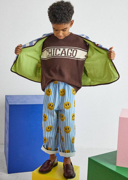 Striped Denim Smiley Pant