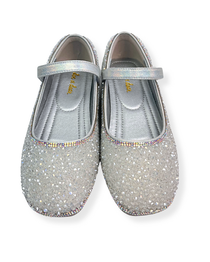 Silver Clear Stone Flat Shoes