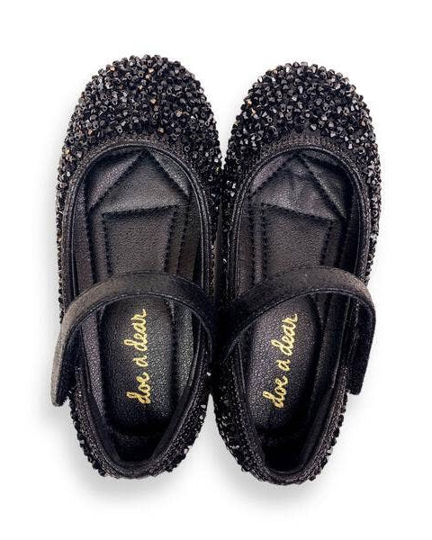 Black Clear Stone Flat Shoes