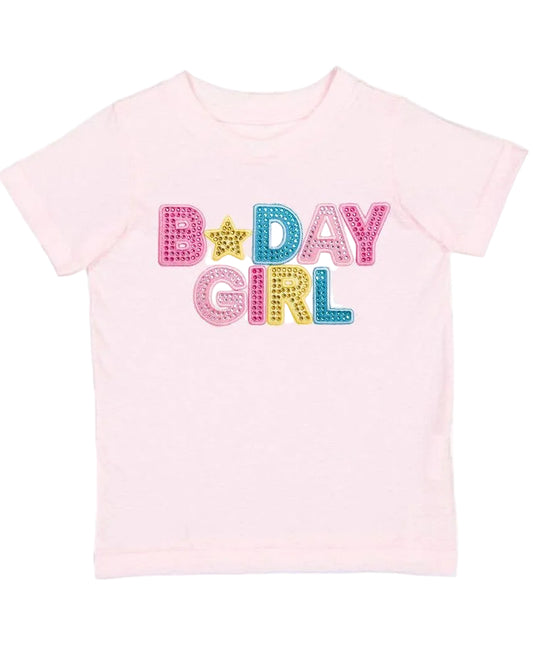 Birthday Girl Rhinestone Patch Short Sleeve T-Shirt
