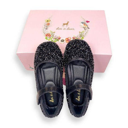 Black Clear Stone Flat Shoes