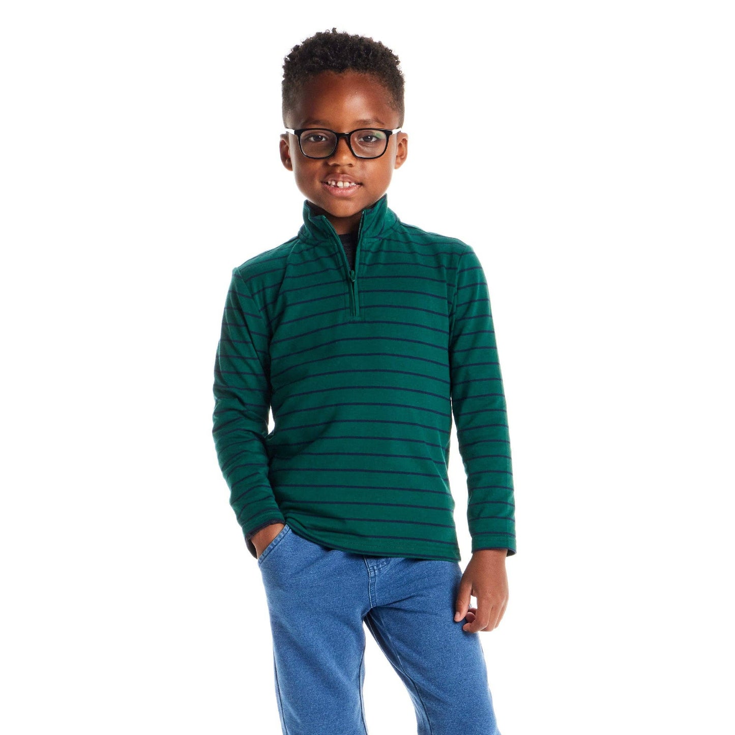 Green Stripe Quarter Zip Stripe Pullover