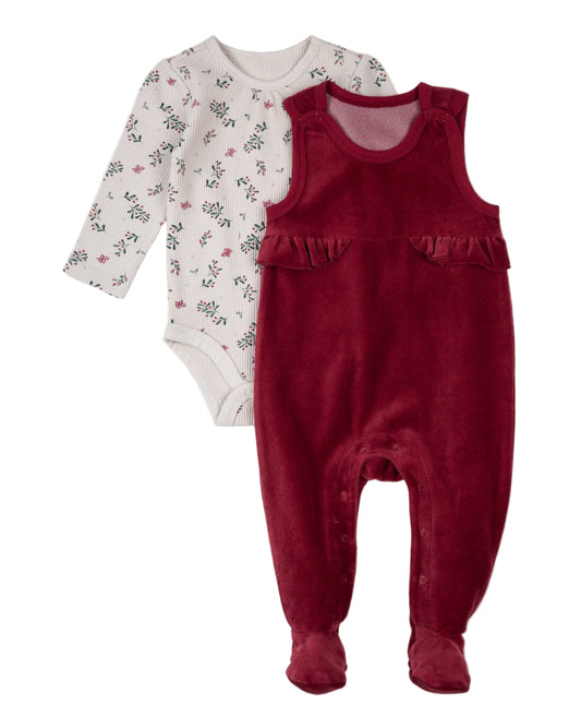 Winterberry Holly Print Thermal Overall Set