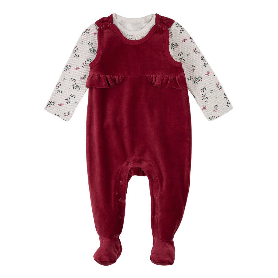 Winterberry Holly Print Thermal Overall Set