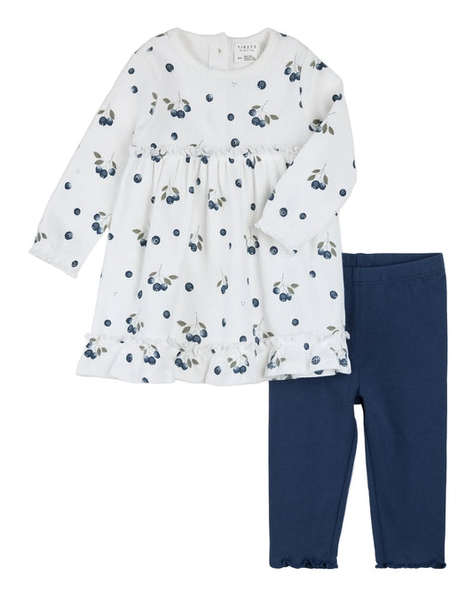 2 Pc Set: Dress and Legging- Blueberries
