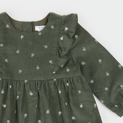 2 Pc Set: Dress Woven & Tights knit- Green DK