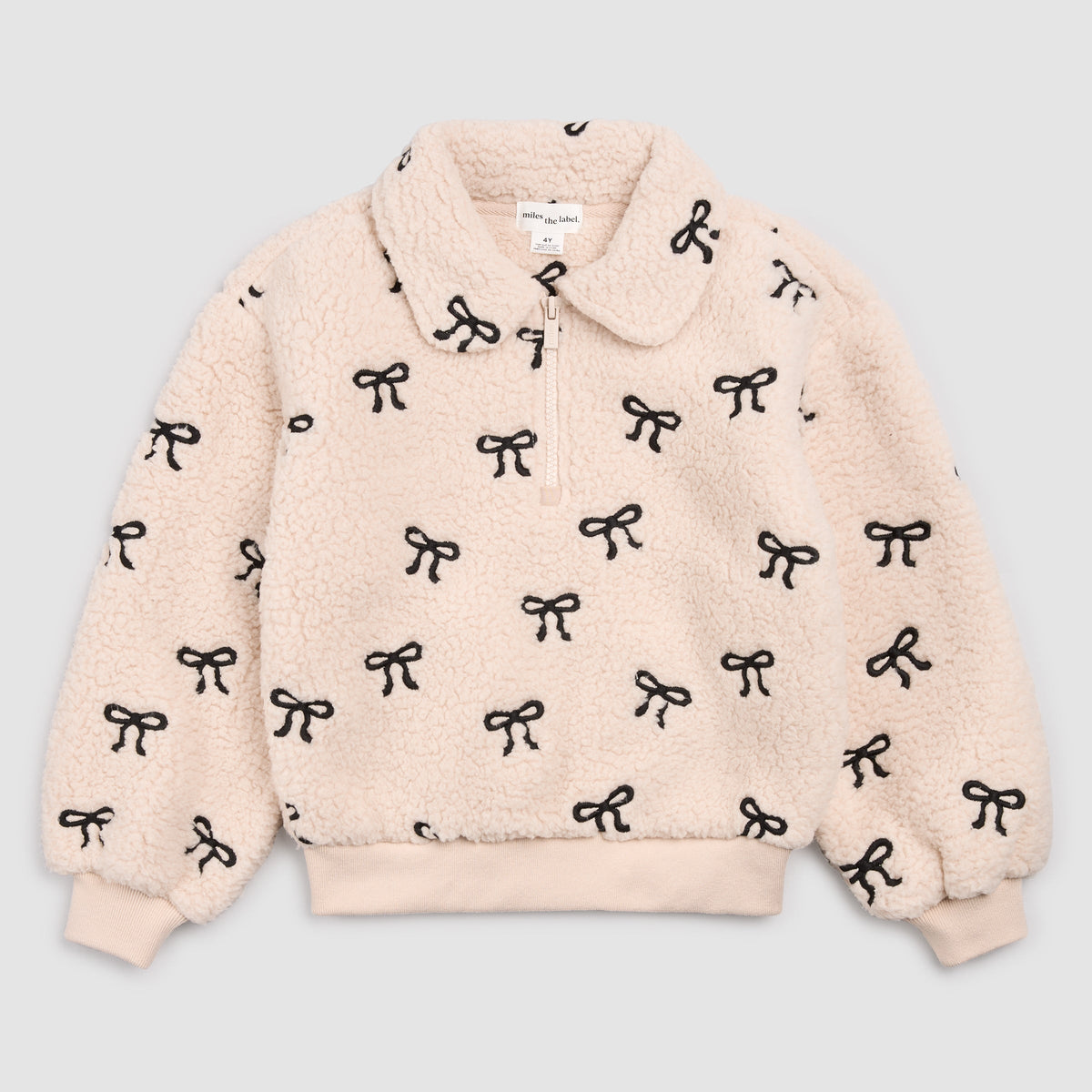 Bow Embroidered Sherpa Half Zip Up