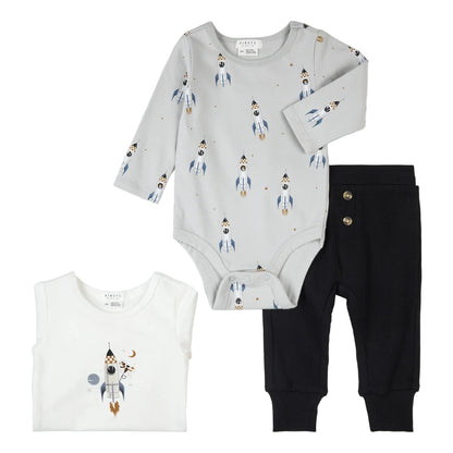 Rocket Print 3 Piece Bodysuit Set