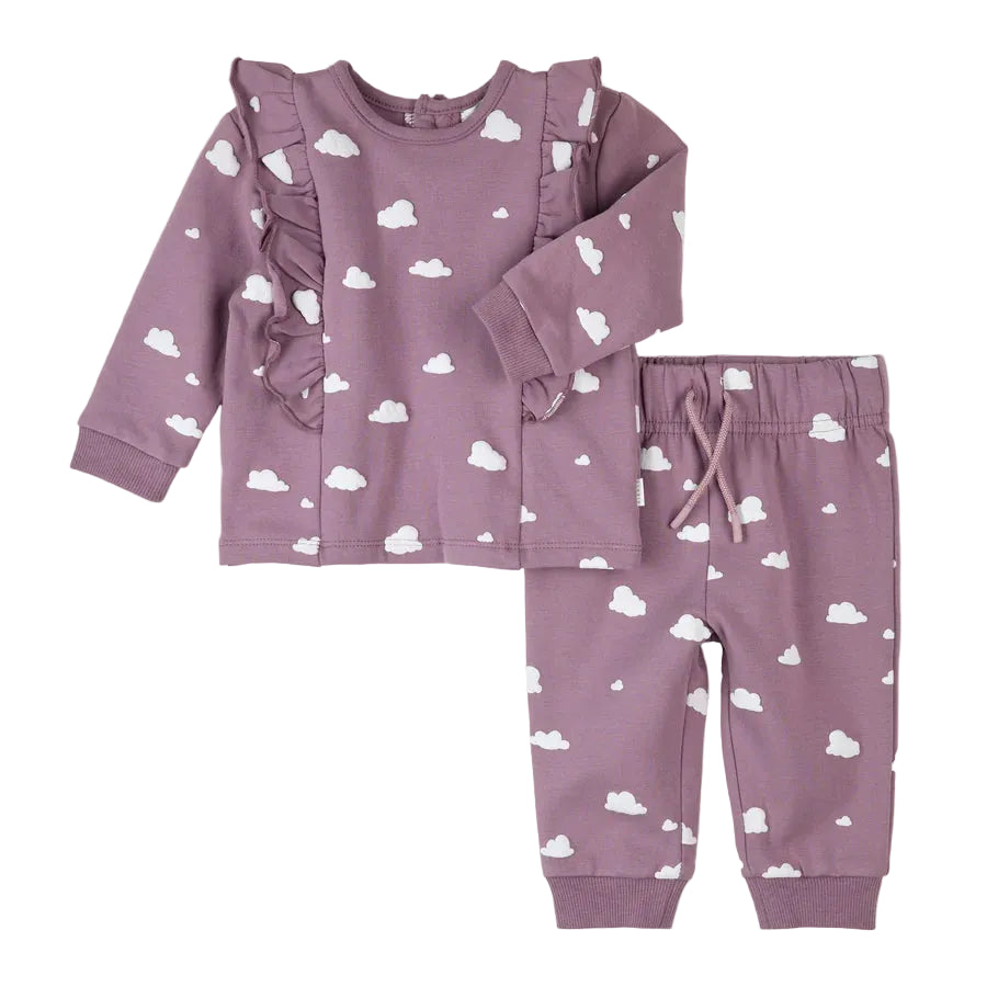 Clouds Print on Elderberry 2PC Set