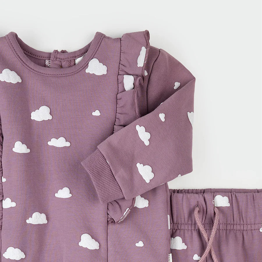 Clouds Print on Elderberry 2PC Set