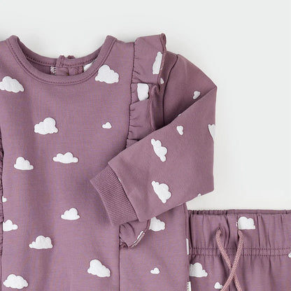 Clouds Print on Elderberry 2PC Set