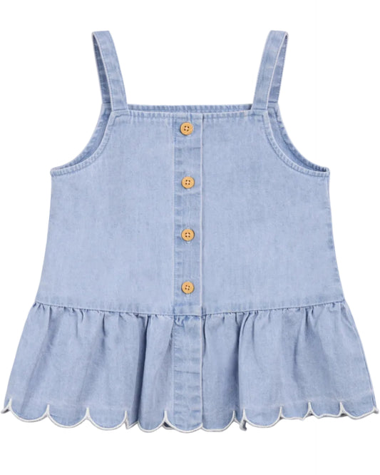 Light Denim Scallop Tank