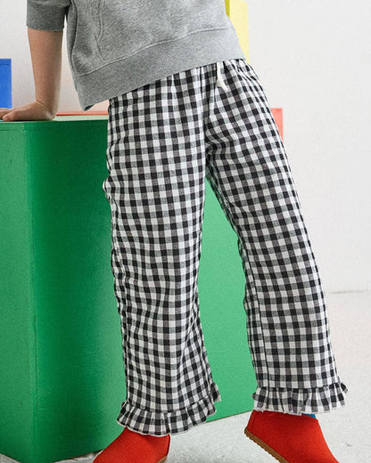 Gingham Ruffle Hem Pant - Black & White