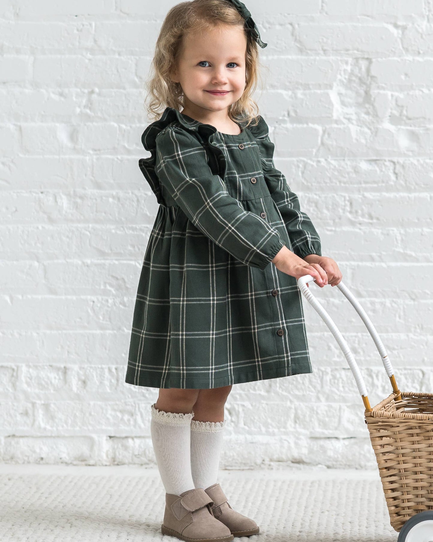 Pine Plaid Rya Flannel Ruffle Dress