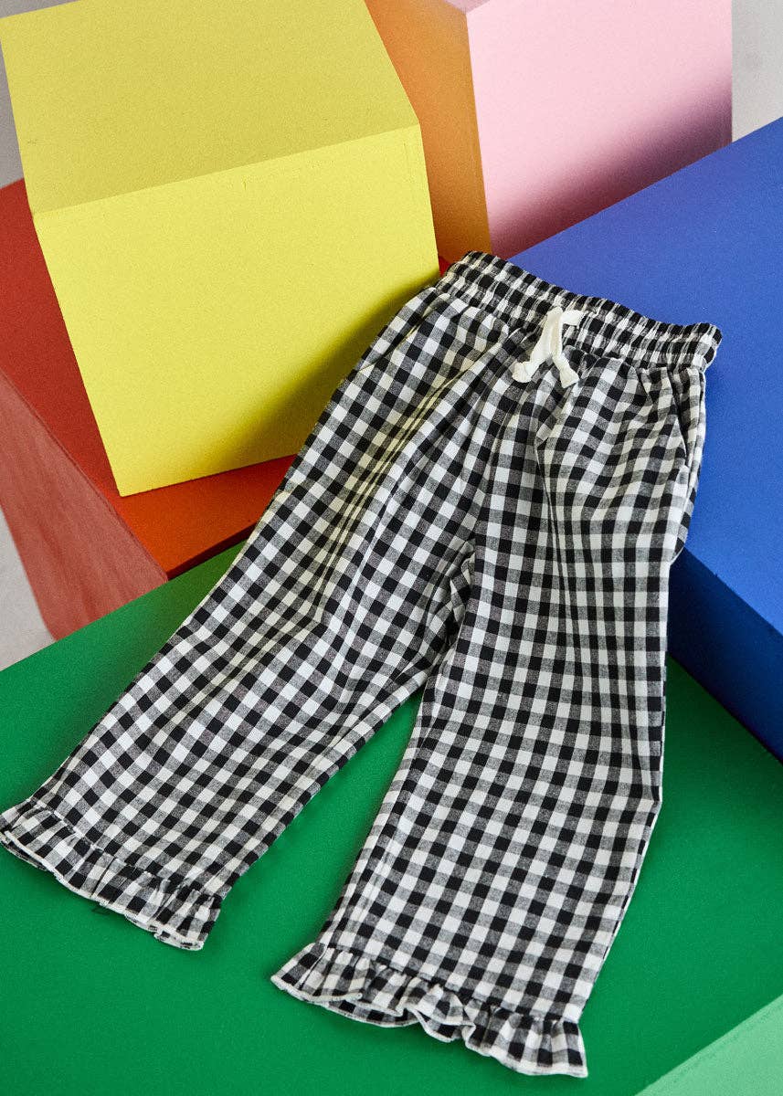 Gingham Ruffle Hem Pant - Black & White