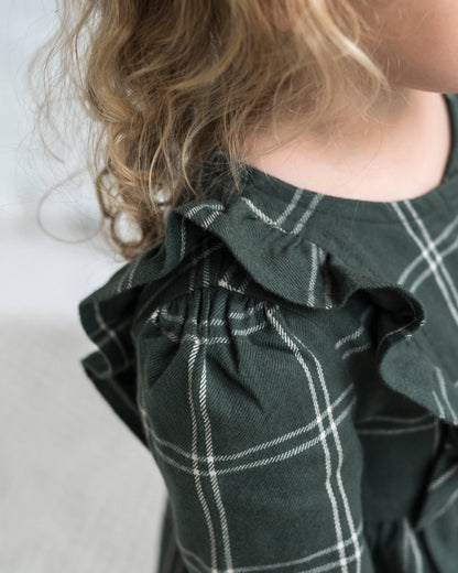 Pine Plaid Rya Flannel Ruffle Dress