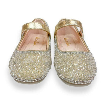 Gold Clear Stone Flat Shoes