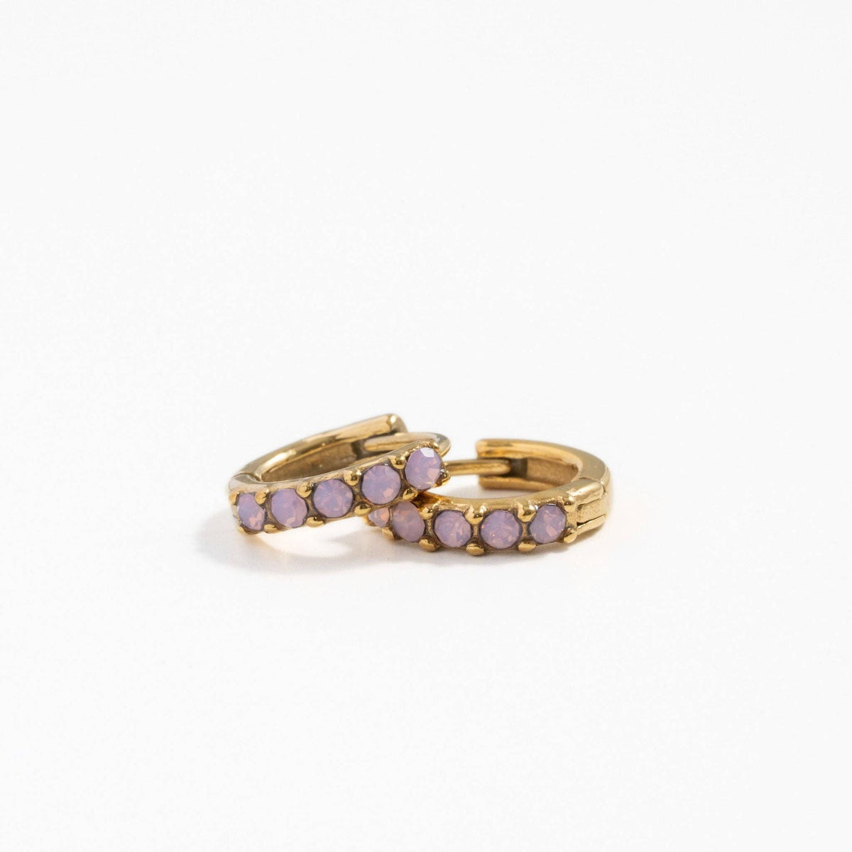 Dainty Pink Opal Hoop - Hypoallergenic, Flat Back, Girl Gift