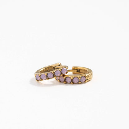 Dainty Pink Opal Hoop - Hypoallergenic, Flat Back, Girl Gift