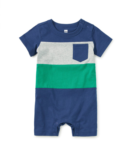 Colorblock Baby Romper - Naval Blue