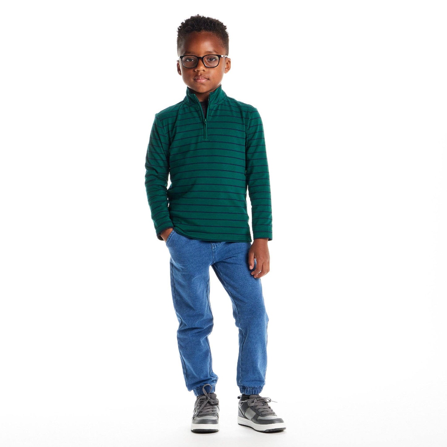 Green Stripe Quarter Zip Stripe Pullover