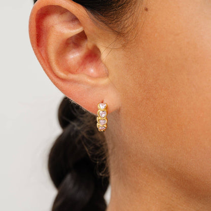 Heart Gem Hoop Earrings - Hypoallergenic, Flat Back